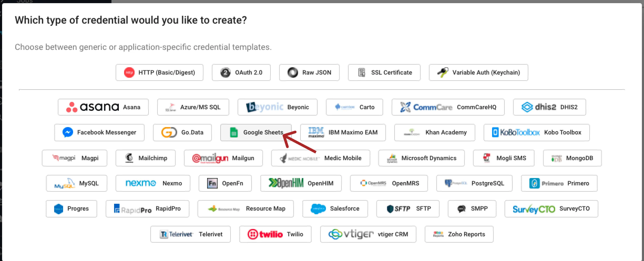 select credential type