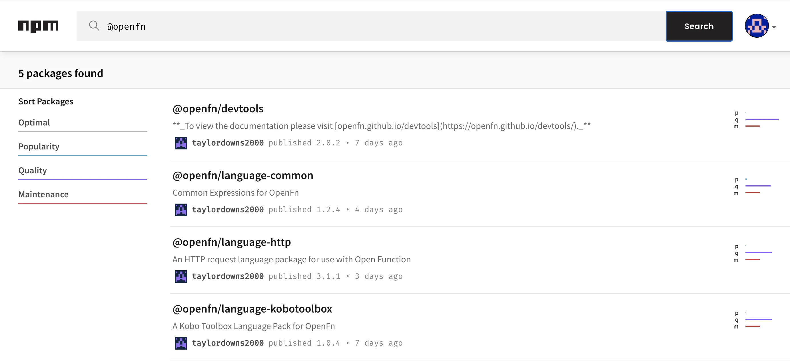 Adaptors list in npm