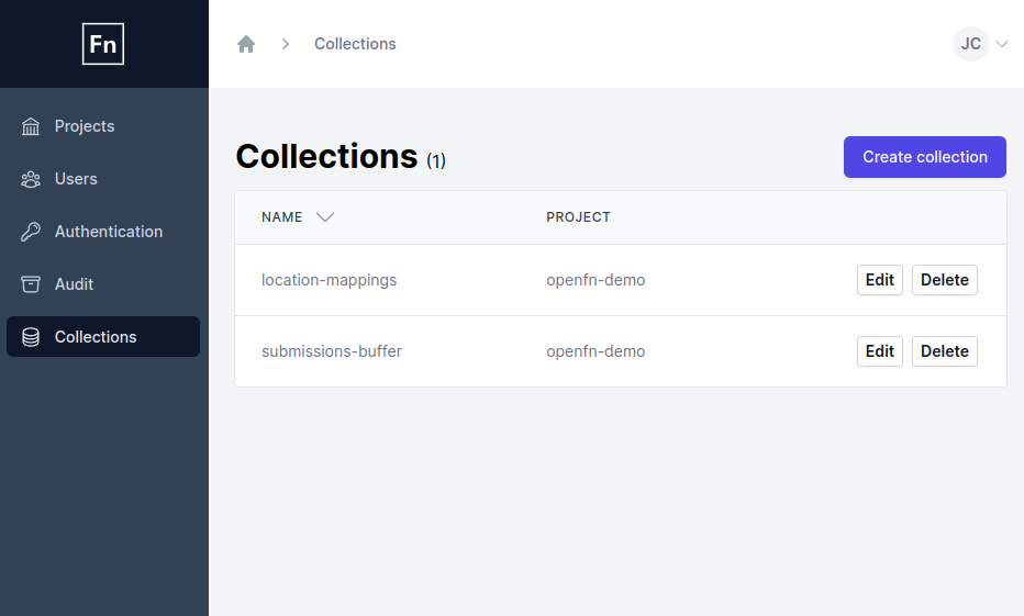 Collections Admin Page