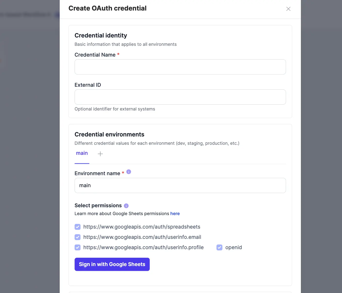 Google Sheets OAuth credential