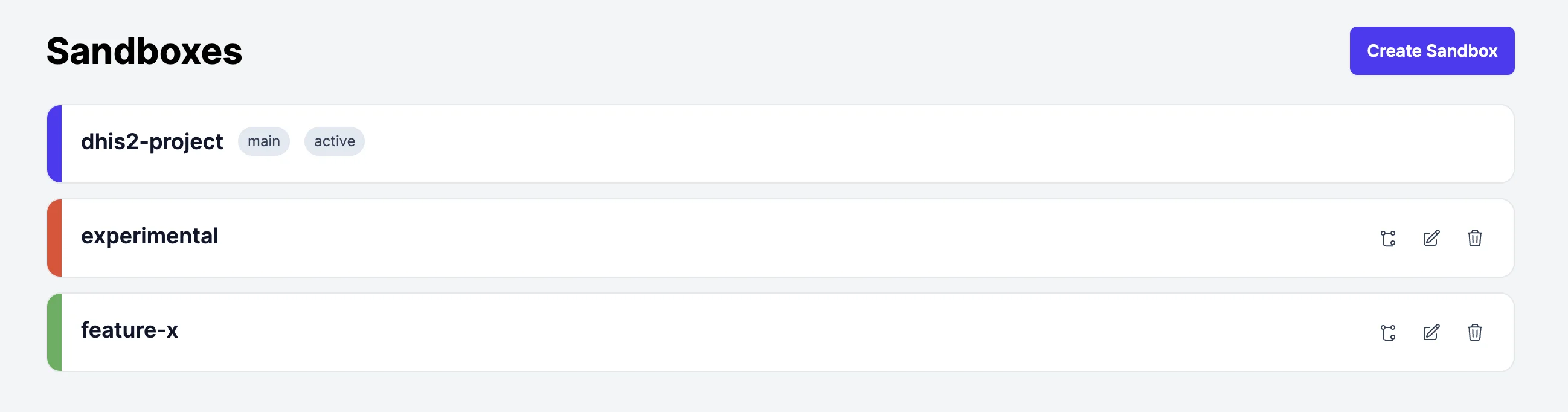 Sandboxes list
