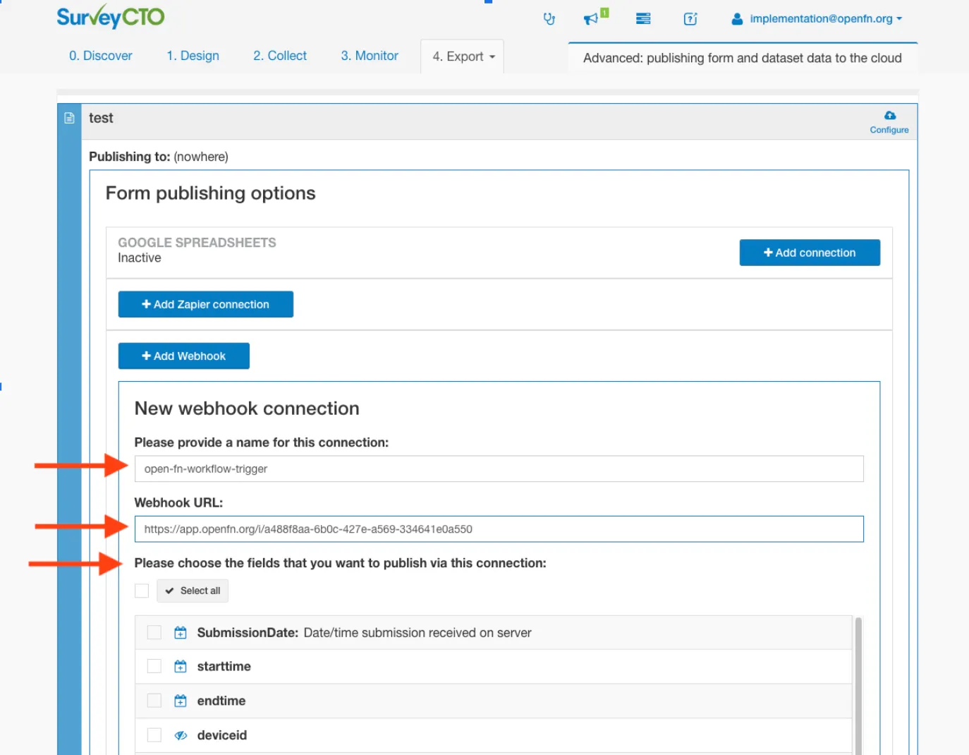 Configuraing the webhook for OpenFn
