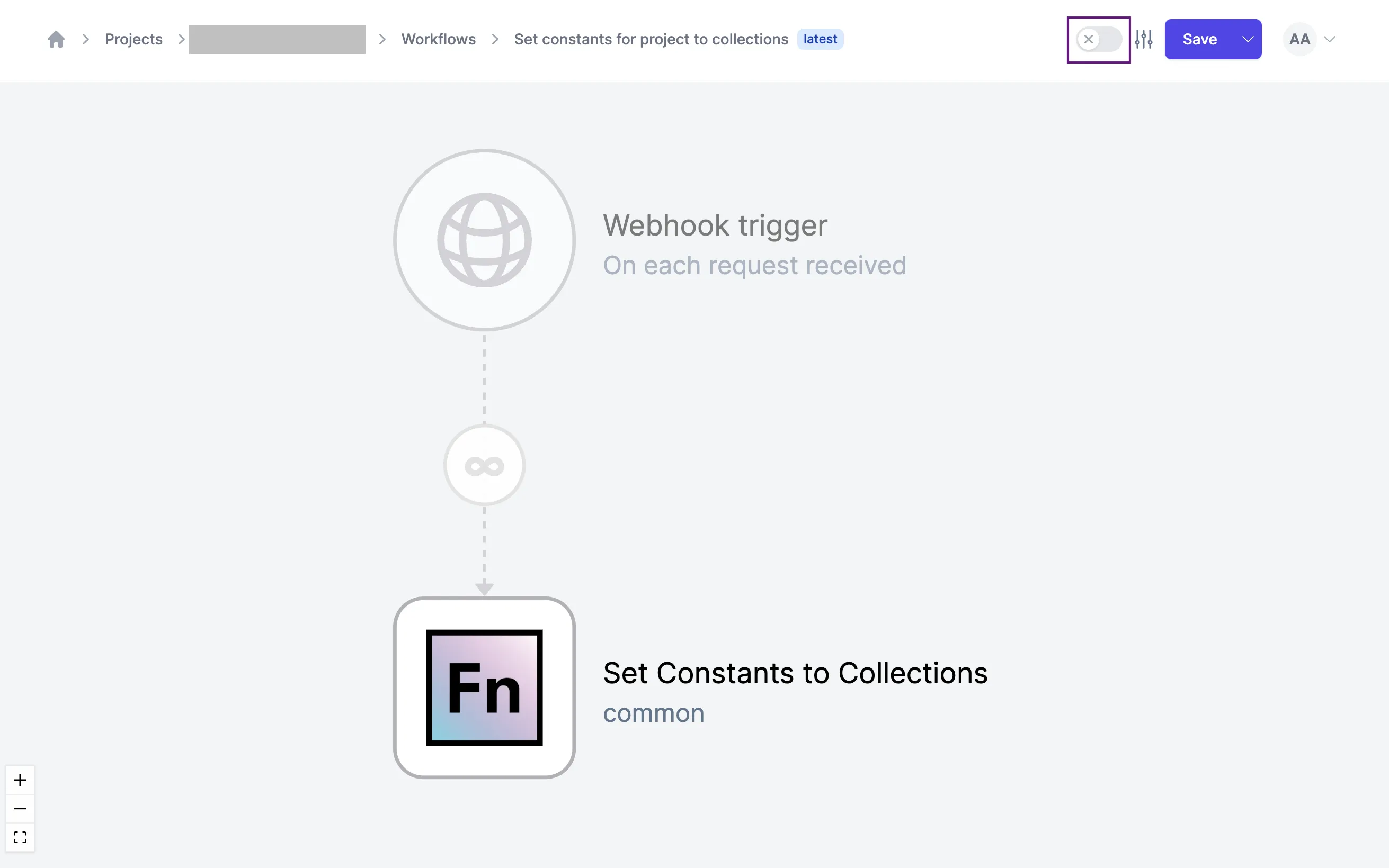 Via the workflow canvas
