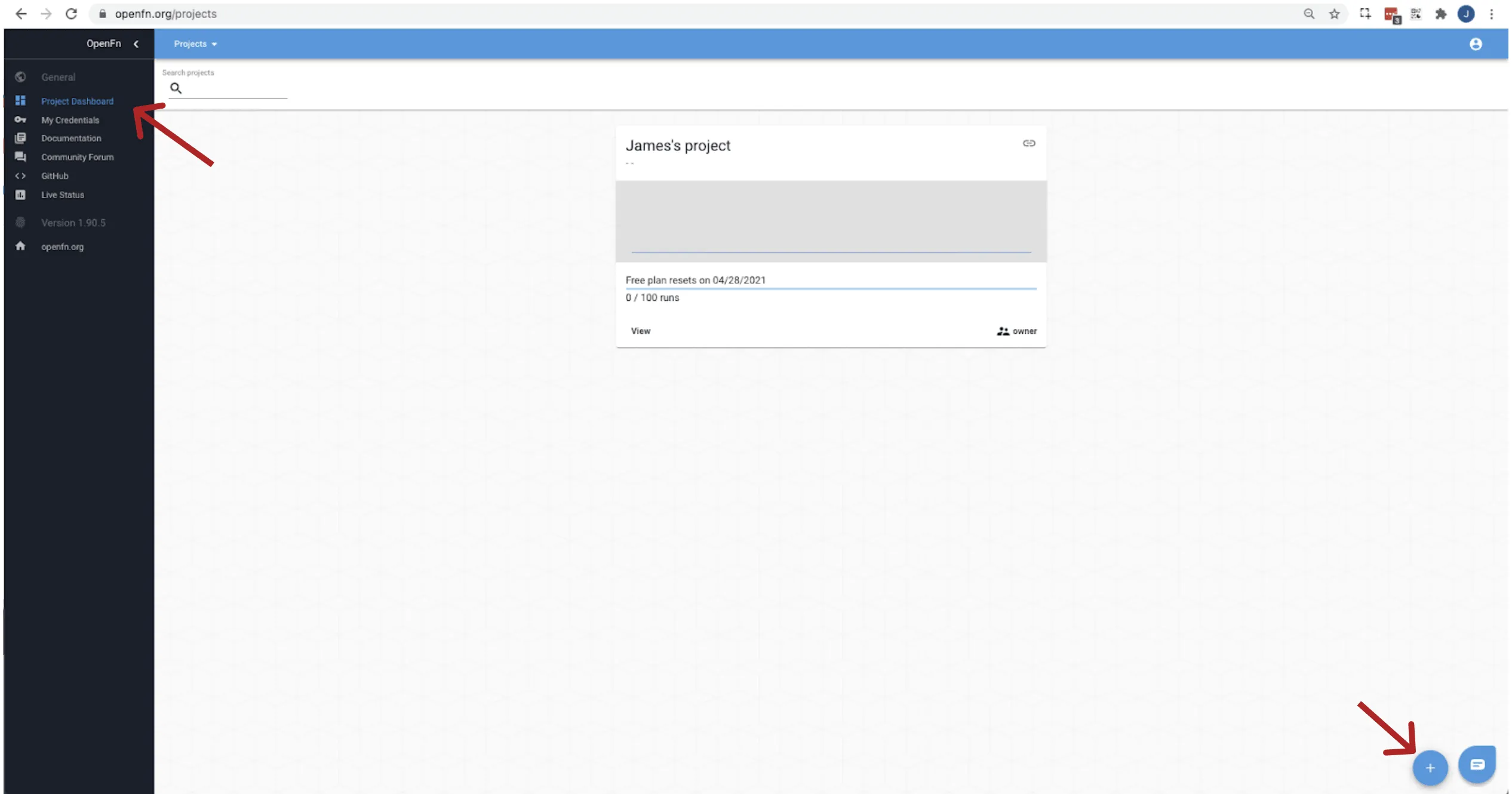 Create a new project new account dashboard