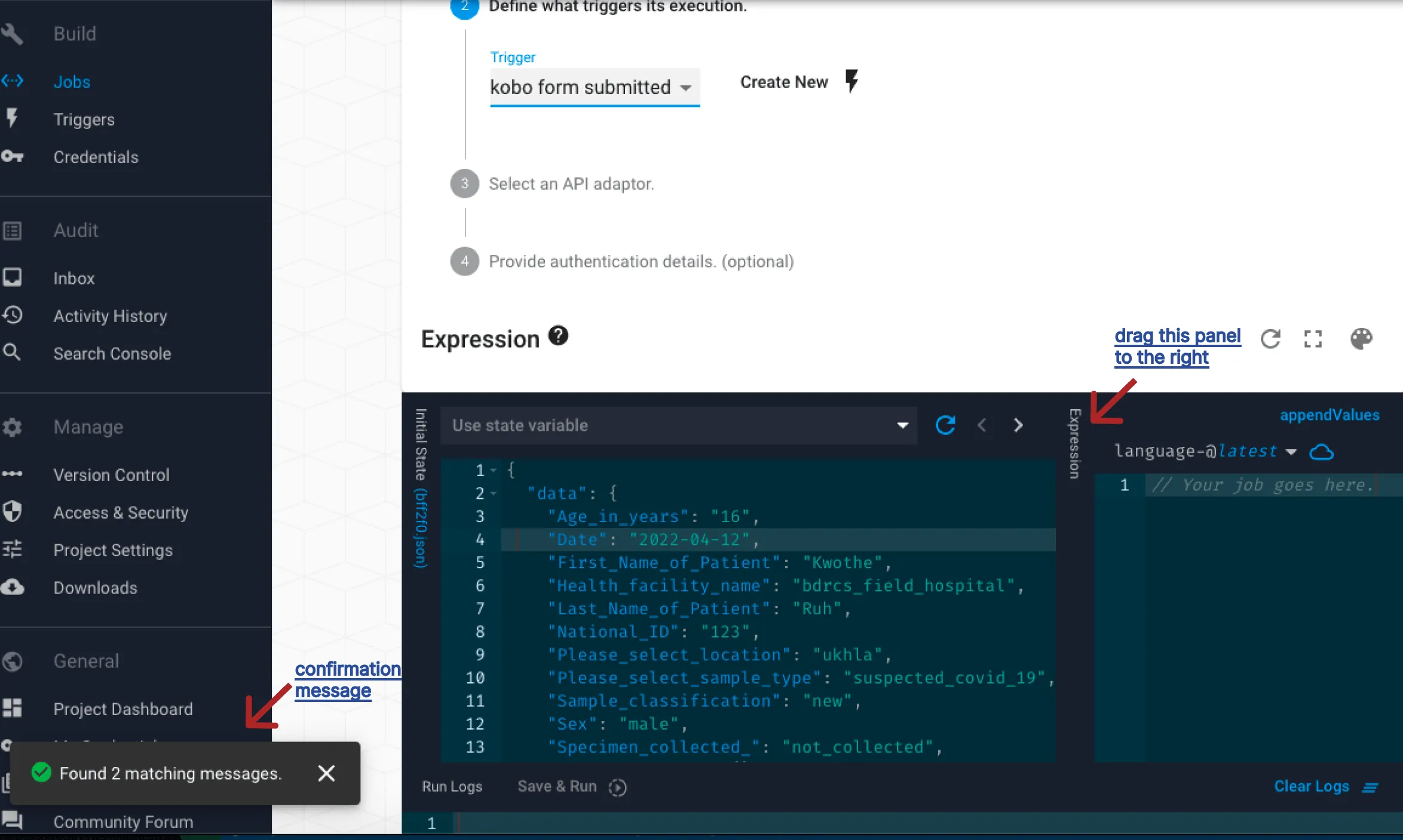 View a matching trigger message in initial state trigger message