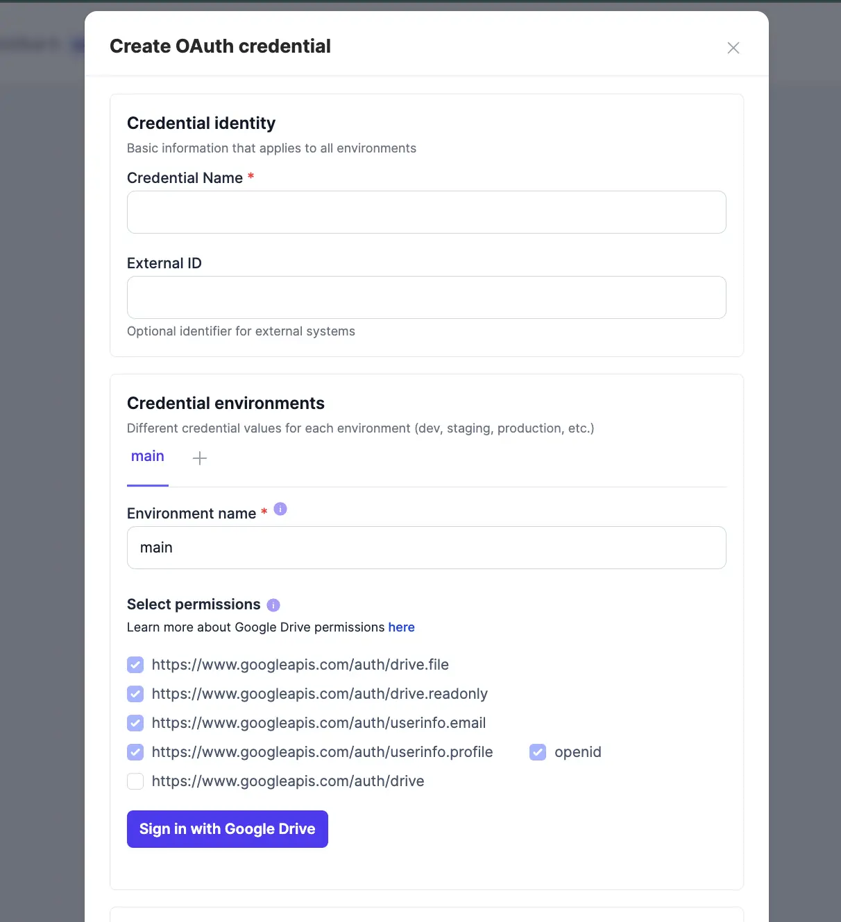 Google Drive OAuth credential