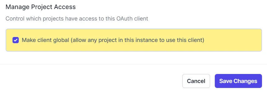 Acceso de proyectos al cliente OAuth