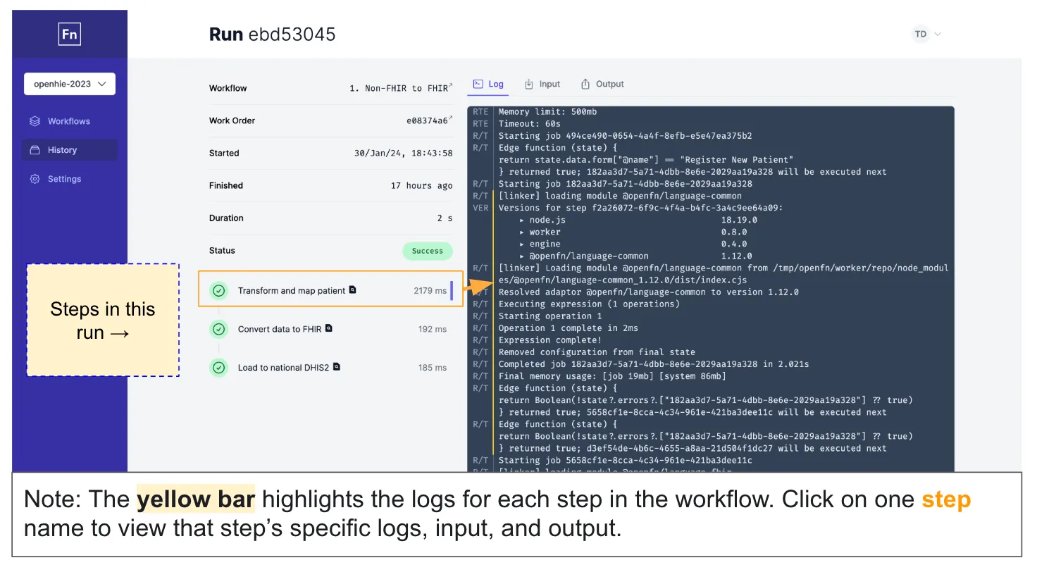 Canvas de workflow de OpenFn