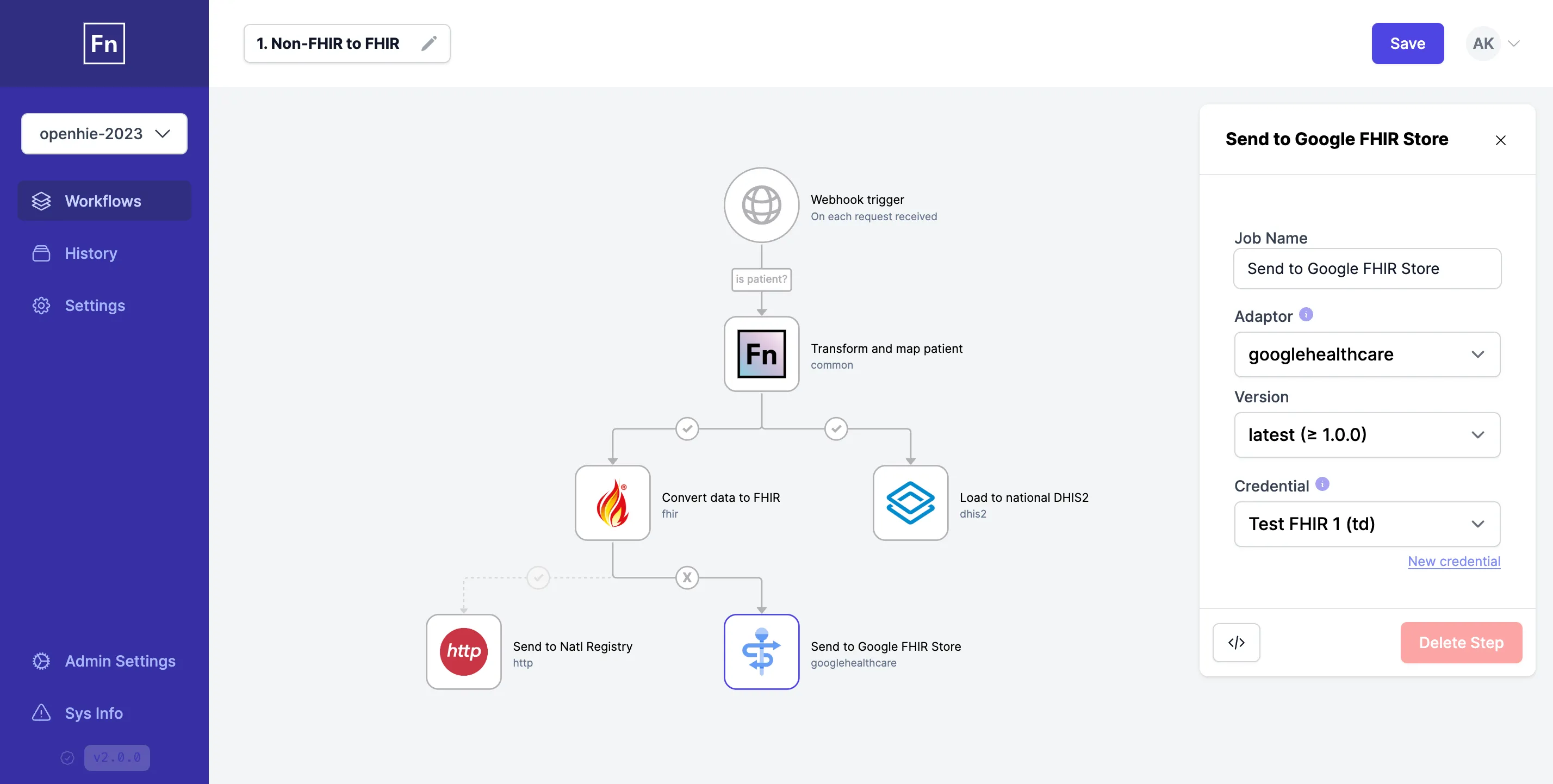 Workflow de no FHIR a FHIR